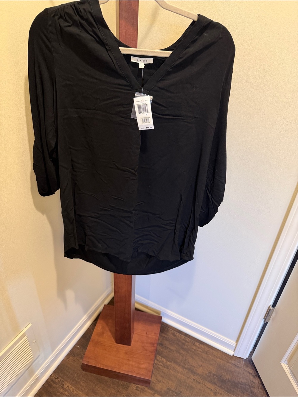 Pleione Black V-Neck Relaxed Dolman Blouse